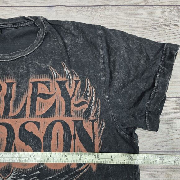 Harley Davidson Eagle Women Tee Black Oconomowoc Wisconsin Stone Wash Sz S Flaw - Picture 7 of 10